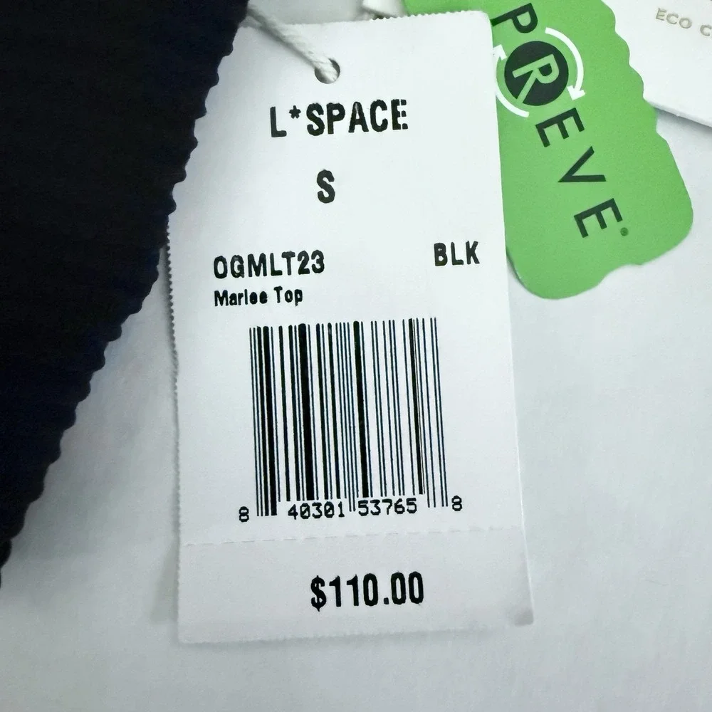 NWT L*Space Marlee Bikini Top Small Black $110 Ruched Ribbed Eco Chic Swim USA